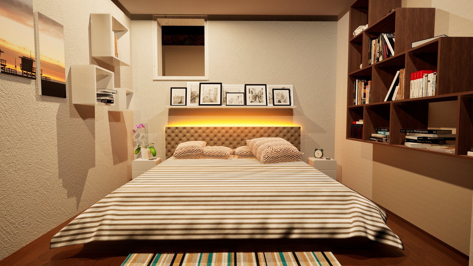 Rendering of a basement master bedroom being finished as secondary dwelling rental unit,located in Oakville, Ontario.